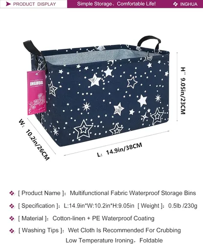 Vista 2 de Cesta de almacenamiento rectangular de tela, organizador de cesta para juguetes, libros, ropa, regalos, mascotas - Perfecta para el hogar, oficina