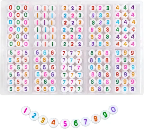 TOAOB - 500 cuentas acrílicas de números para hacer joyas, de 0.16 x 0.27 pulgadas, redondas, coloridas, de 0 a 9 letras para pulseras y collares