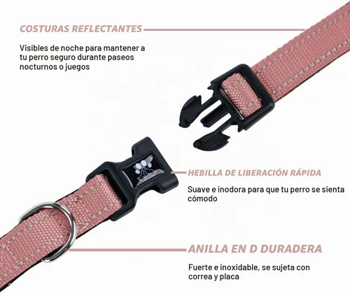 Vista 4 de FURRYFECTION Juego de collar y correa reflectante para perro con hebilla de liberación rápida, neopreno acolchado de nylon ajustable para perros