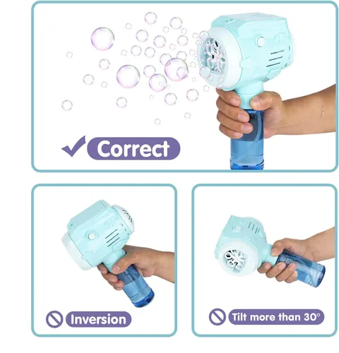 Vista 3 de Pistolas automáticas de burbujas con luz, 2 máquinas de burbujas de alto rendimiento con solución de burbujas y concentrado de burbujas, juguetes