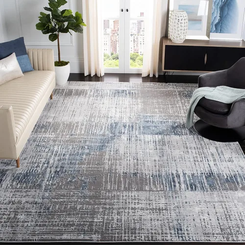 SAFAVIEH Craft Collection - Alfombra de área de 9 x 12 pies, gris y azul, diseño abstracto moderno, no desprende pelusa y de fácil cuidado, ideal