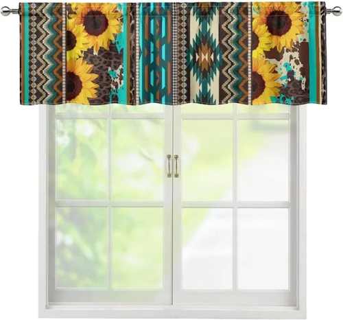 Vista 33 de ZFRXIGN Cortina de cenefa de cocina de caballo occidental para ventanas pequeñas, bolsillo azteca tribal cortinas opacas cortas para sala de estar