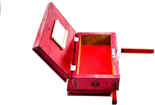 Vista 9 de Caja de rompecabezas de madera hecha a mano (grande) clave oculta secreta y compartimento de almacenamiento para anillos, collares, pendientes