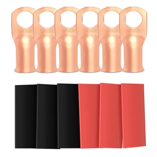 6 piezas 1/0 AWG - 1/2" (M12) Sanuke Terminales de anillo para cable de alambre con conectores de extremos resistentes para cable de batería, ojales