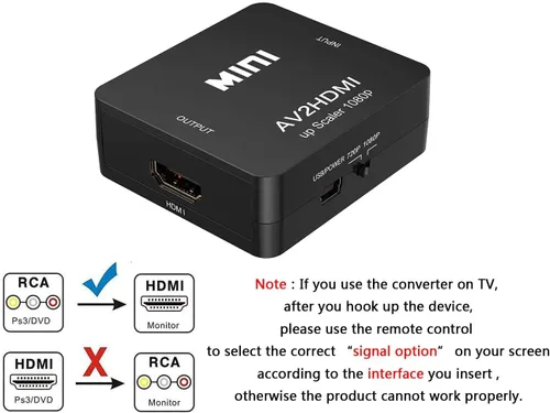 Vista 2 de Convertidor RCA a HDMI, 1080P RCA compuesto CVBS AV a HDMI, adaptador de convertidor de audio de video compatible con N64 Wii PS2 Xbox VHS VCR