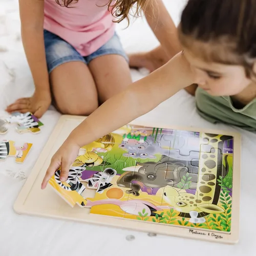 Vista 7 de Rompecabezas Melissa & Doug de safari en llanuras africanas, de madera con bandeja de almacenamiento (24 piezas)