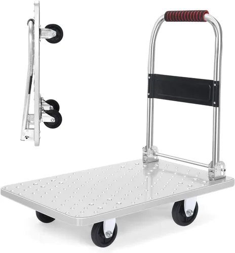 Vista 9 de Carro de mano de plataforma resistente para mudanza, plataforma plegable con ruedas giratorias de 360 grados, carrito de mano plegable para carga