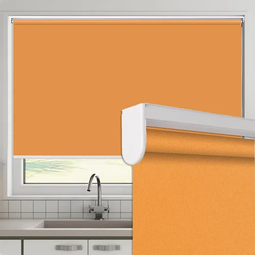 Vista 24 de Persianas enrollables 100% opacas sin cordón, hechas a pedido, color beige, fácil instalación para el hogar y la oficina