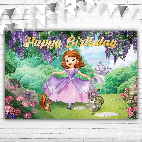 Youran Sofia - Telón de fondo romántico con temática de primer cumpleaños, princesa morada, Forst Wonderland Animals Sofía, para el primer