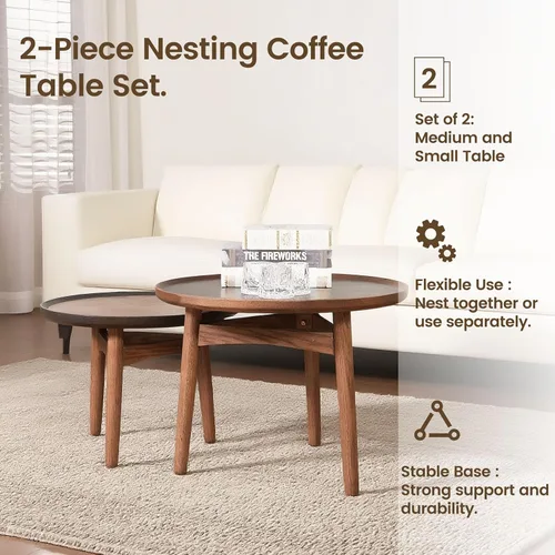 Vista 5 de CONSDAN Mesa auxiliar redonda 24, marco de roble macizo y parte superior de chapa, madera dura cultivada en Estados Unidos, sala de estar moderna