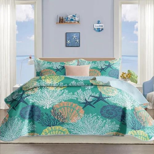 Vista 9 de Tritard Juego de edredón costero de 3 piezas tamaño King, edredones reversibles de microfibra con 2 fundas de almohada, ropa de cama de playa suave