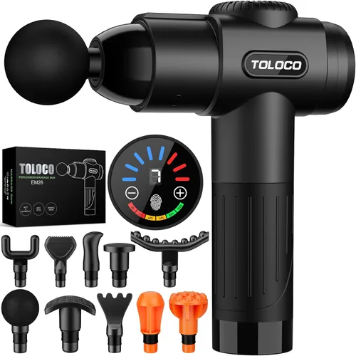 Pistola para masajes Toloco–T11 Pro, de mano, para tejido muscular profundo, masajeador corporal deportivo, taladro portátil, motor de escobillas