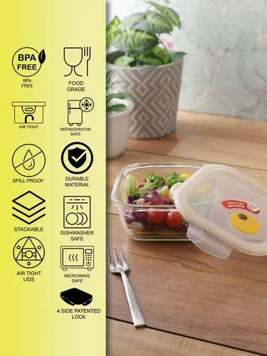 Vista 7 de LOCK & LOCK Purely Better - Recipiente de almacenamiento de alimentos de vidrio con tapa de ventilación de vapor, cuadrado de 17 onzas