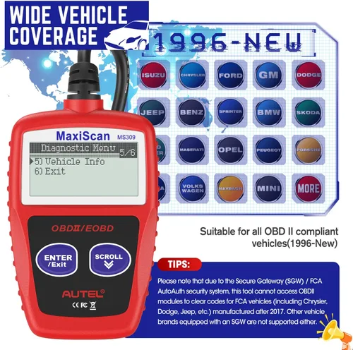 Vista 7 de Autel OBD2 Escáner MS309 Universal para Coche, Lector de Códigos de Fallas del Motor, Comprueba la Luz de Verificación del Motor y el Estado