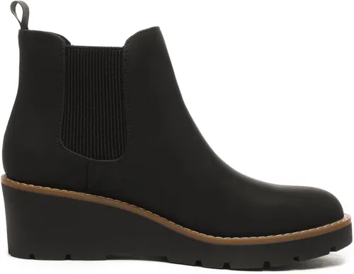 Vista 2 de Athlefit Botas Chelsea de cuña para mujer, con plataforma elástica, suela de lengüeta, botines de cuña