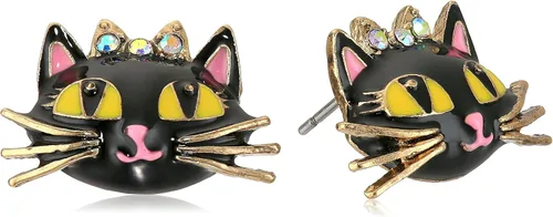 Betsey Johnson Pendientes de tuerca de gato rosa, Vidrio