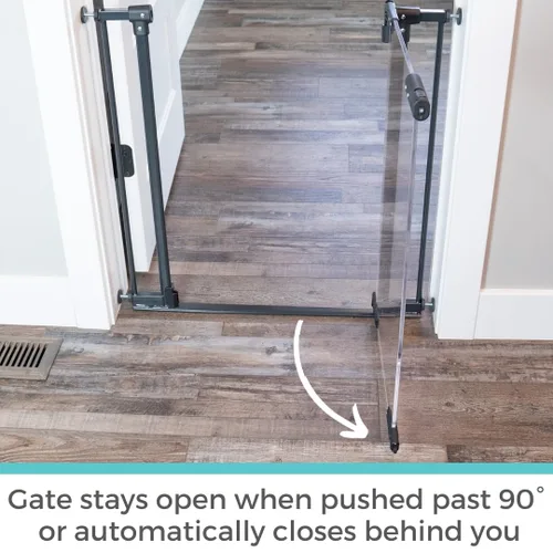 Vista 4 de Toddleroo by North States - Puerta de bebé transparente StepSafe: Puerta de metal para bebés con puerta transparente - Puerta de seguridad ajustable