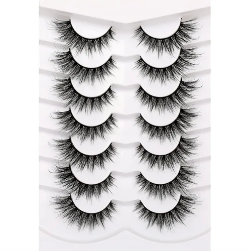 Vista 75 de Medias pestañas postizas con banda transparente, finas, estilo ojo de gato, naturales, cortas, pequeñas, acento 3/4, de visón sintético, tiras