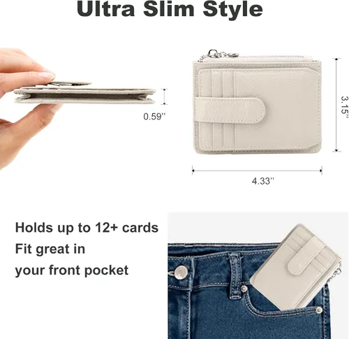Vista 3 de Fependu Cartera delgada para mujer, tarjetero delgado para mujer, bloqueo RFID, carteras pequeñas de cuero genuino, Cartera delgada