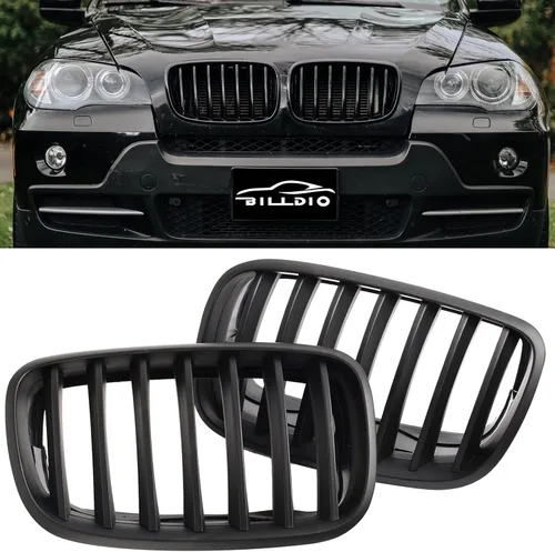 Vista 19 de Parrilla de riñón para parachoques delantero, color negro brillante, compatible con BMW X5 E70 X6 E71 2007-2014 doble listón doble línea