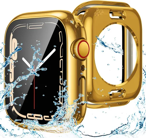Vista 10 de Goton Funda impermeable 2 en 1 para Apple Watch Series 6/5/4, SE 3/2/1 de 1.575 pulgadas, cubierta protectora de vidrio 360 duro + marco trasero