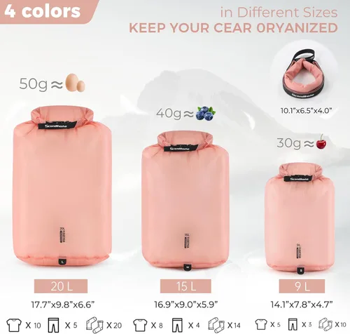 Vista 2 de Bolsa seca ultraligera portátil de 9 L, 15 L y 20 L, bolsa impermeable duradera para mantener el equipo seco, bolsa de almacenamiento