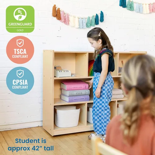 Vista 5 de Gabinete de almacenamiento para aulas con ruedas, natural ECR4Kids Escuela de abedul, Natural, 1