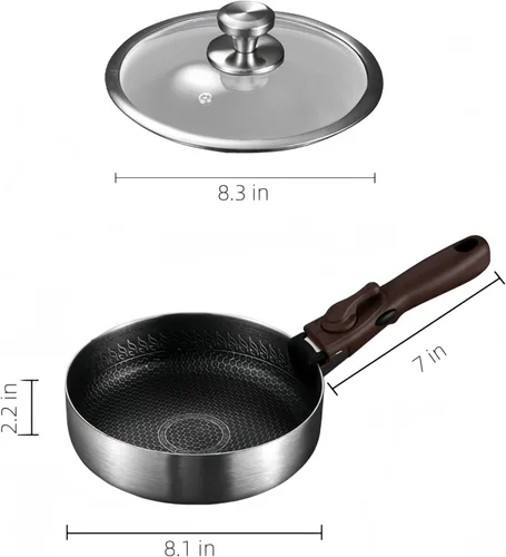 Vista 2 de Asa desmontable de acero inoxidable de 8 pulgadas con tapa, para cocinar en la cocina, acampar al aire libre, almacenamiento conveniente