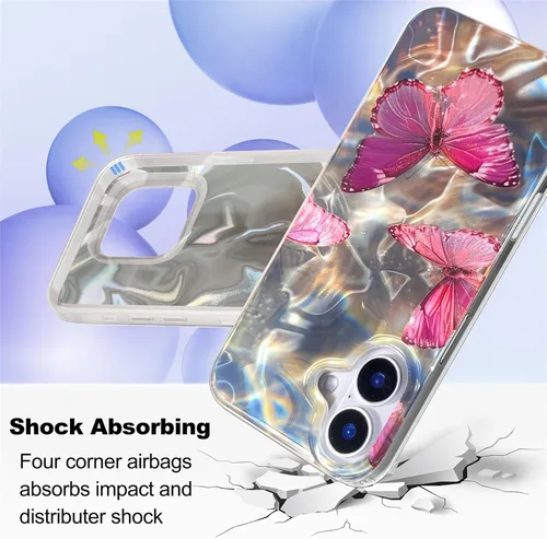 Vista 260 de I-MGAE-IN-AR - Funda diseñada para iPhone 12 y 12 Pro, diseño de mariposa plateada brillante, funda protectora de poliuretano termoplástico, suave