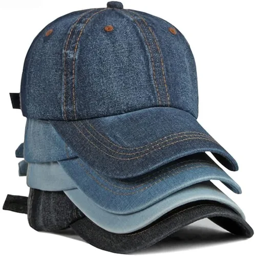 Vista 3 de Sombrero de mezclilla vintage envejecido, mezclilla lavada con ácido ligero, clip ajustable para ajuste universal