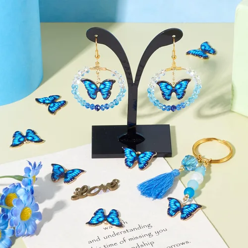 Vista 3 de Colgantes de mariposa de aleación impresa con esmalte, Esmalte, No es una piedra preciosa