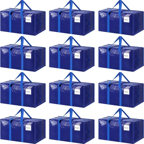 Vista 10 de Paquete de 6 bolsas de mudanza grandes extra resistentes con cremallera fuerte y asas cómodas, bolsas de almacenamiento de ropa resistentes