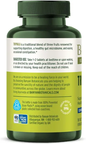 Vista 9 de Banyan Botanicals Tabletas orgánicas de Triphala - Suave apoyo diario para la digestión y limpieza de colon - Amla, Haritaki, Bibhitaki