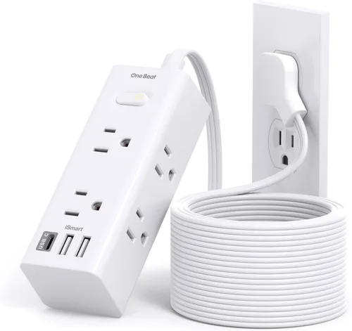 Vista 10 de Cable de extensión de 5 pies con múltiples tomas, regleta de alimentación de enchufe plano con cable de 5 pies de largo, 6 tomas de corriente, 3
