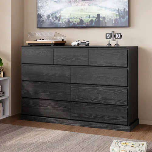 Vista 37 de LINSY HOME Cómoda de 8 cajones para dormitorio, cómoda de 53 pulgadas de ancho, modernos cajones de madera de granja con almacenamiento, organizador