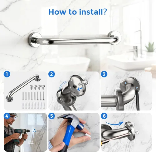 Vista 4 de Paquete de 2 barras de agarre para ducha, barra de agarre de baño de acero inoxidable, mango de ducha, barras de seguridad para silla de ducha