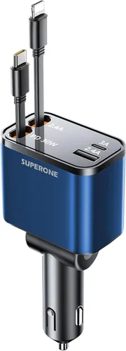 Vista 14 de SUPERONE - Cargador retráctil para automóvil, 99 W, con cables, carga rápida, adaptador USB C para iPhone 17, 16, 15, 14, 13, 12, Samsung, negro