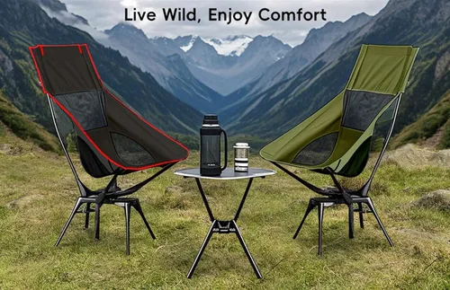 Vista 8 de High Back Camping Chair, Swivel Folding Chair with Head Support, Side Cup Pocket, Flexible 360° Rotation, Portable Outdoor Foldable Chair for