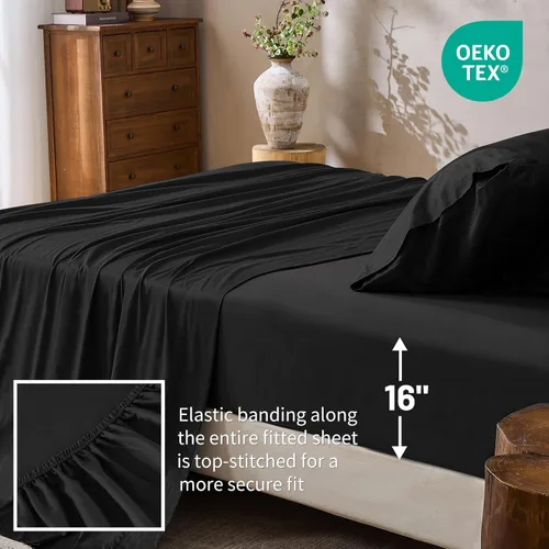 Vista 4 de MEISHANG Sábanas de algodón de 1000 hilos, tamaño Queen, 100% algodón egipcio, tejido satinado, suave y transpirable, certificado Oeko-Tex