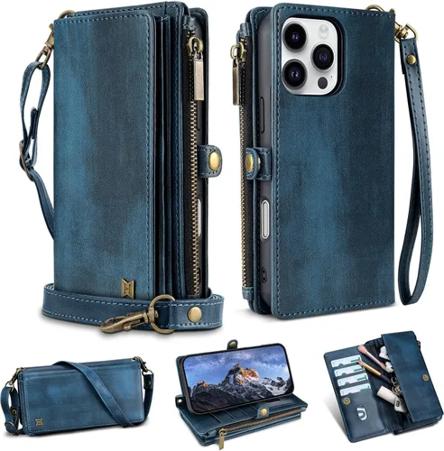 Vista 10 de Funda Cartera para Teléfono iPhone Air con 8 Portarjetas, Bloqueo RFID Cuero PU Soporte Abatible Correa de Muñeca y Correa para el Hombro