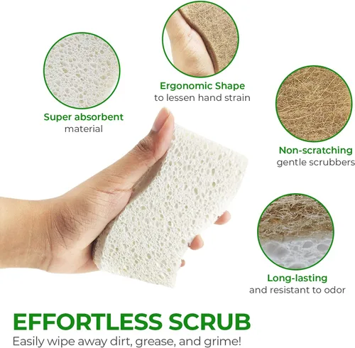 Vista 6 de AIRNEX - Esponja de cocina natural biodegradable - Esponja compostable de celulosa y fibra de coco (paquete de 6)
