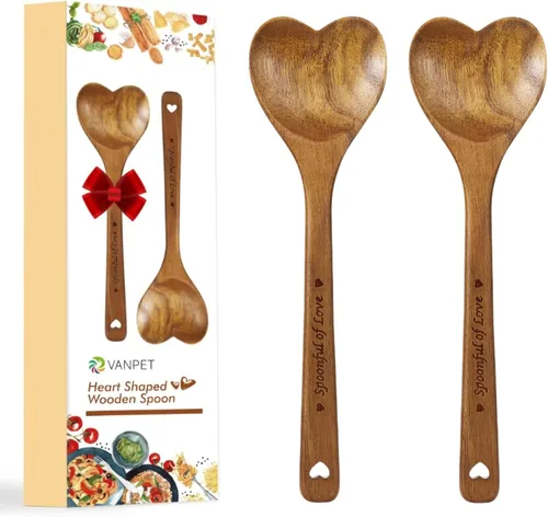Vista 8 de Cucharas de madera en forma de corazón - Cubertería de cocina de madera en forma de corazón para cocinar con amor, regalos únicos del Día