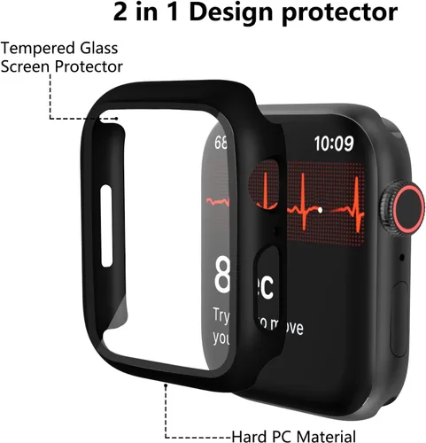 Vista 2 de Haojavo - Paquete de 12 fundas para Apple Watch Series 9, 8, 7, 1.614 in con protector de pantalla de vidrio templado, funda protectora rígida