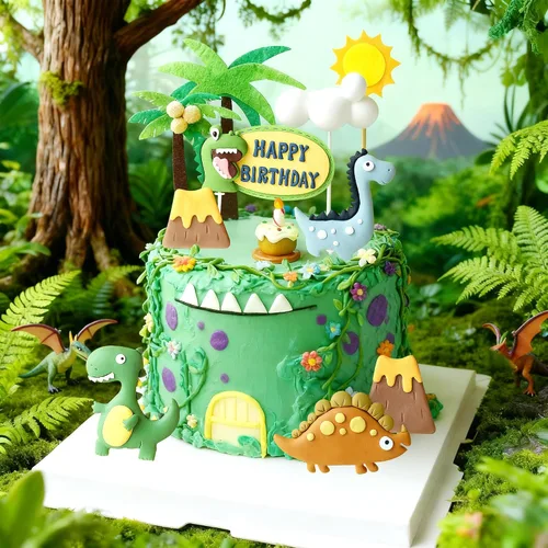 Vista 3 de Decoración para tartas y cupcakes de dinosaurio pequeño para fiesta