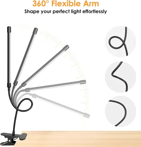 Vista 3 de ShineTech Lámpara de escritorio LED con abrazadera, lámparas de tareas de cuello de cisne ajustable de 3 cabezas, atenuación continua para cuidado