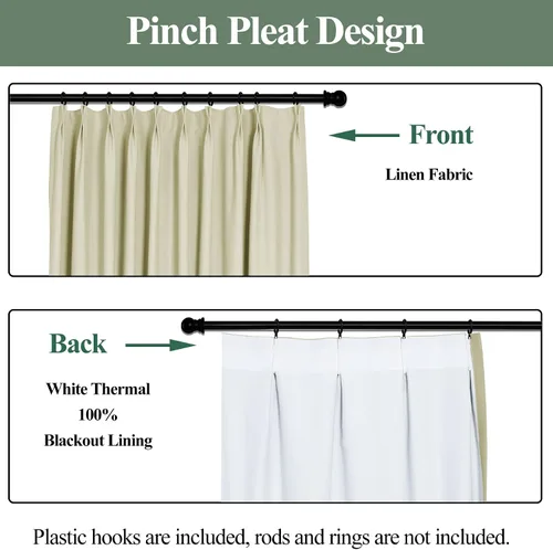 Vista 93 de Frelement Cortinas 100% opacas con forro térmico, cortinas de lino para decoración de Navidad, cortinas plisadas con aislamiento térmico