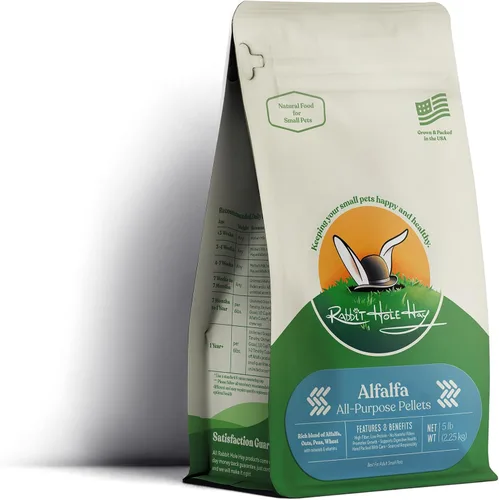 Vista 4 de Rabbit Hole Hay - Pellets de alfalfa totalmente naturales para mascotas pequeñas - Caja de 20 libras - Mezcla premium