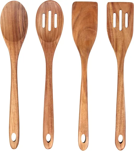Vista 9 de Juego de 2 cucharas grandes de madera de 14 pulgadas, cucharas de madera maciza no tóxicas, utensilios de cocina, cuchara ranurada, cucharas