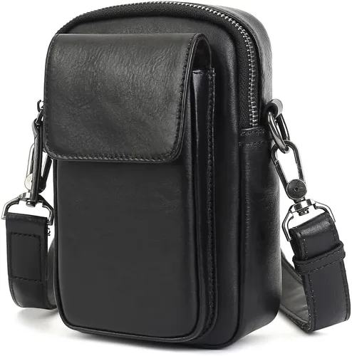 Bolsos cruzados pequeños de cuero para mujer, bolso de viaje para teléfono celular, bolso de mensajero, cartera de mano Negro-9045
