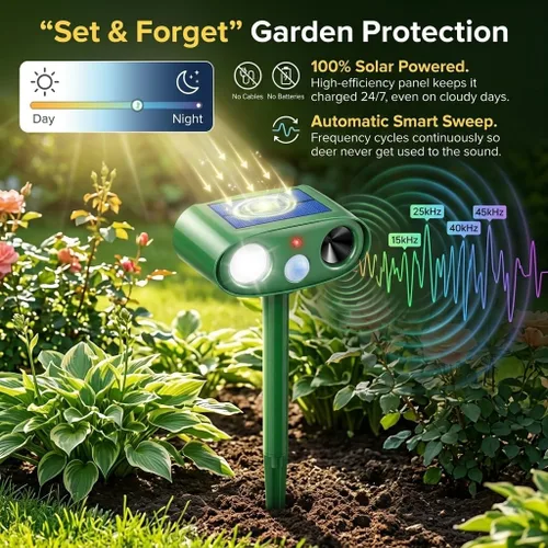 Vista 5 de 4Pack Sonic Fortress Pro Deer Repellent Outdoor Solar Ultrasonic Animal Repellent with Motion Sensor&Flash Light-IP65 Waterproof Squirrel Fortress